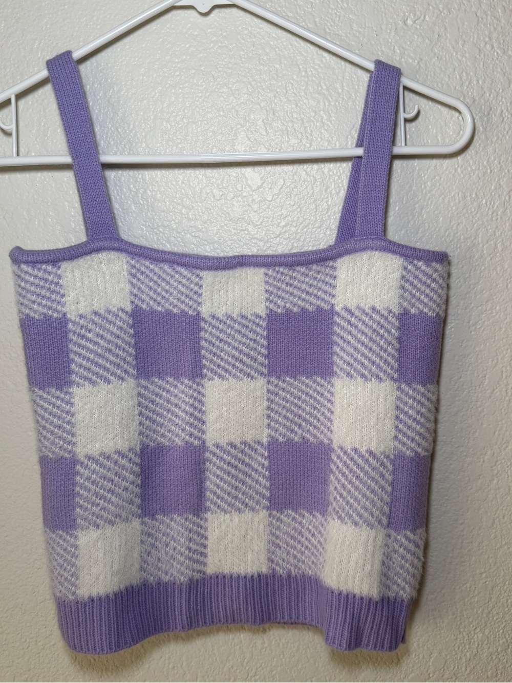 Willow & Wind Lavender Gingham Knit Sweater Tank Top Cottagecore 2000s Soft Girl